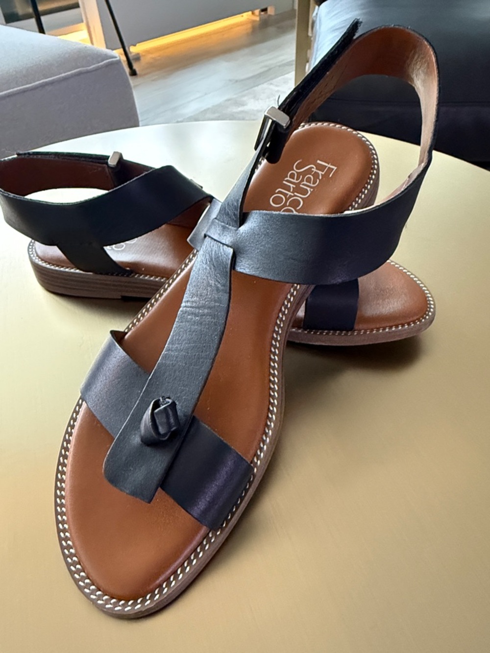 Franco Sarto Black Leather Toe-Ring Slingback Sandals